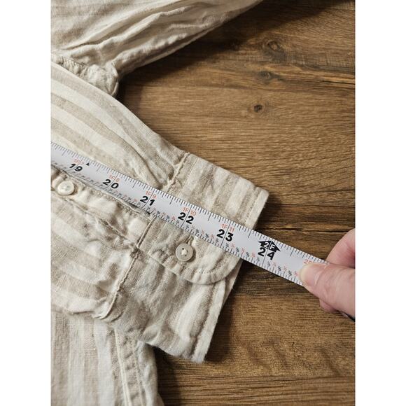 L.L Bean 100% Linen Striped Button Down Shirt Women's Size L Nautical Preppy - Picture 8 of 13
